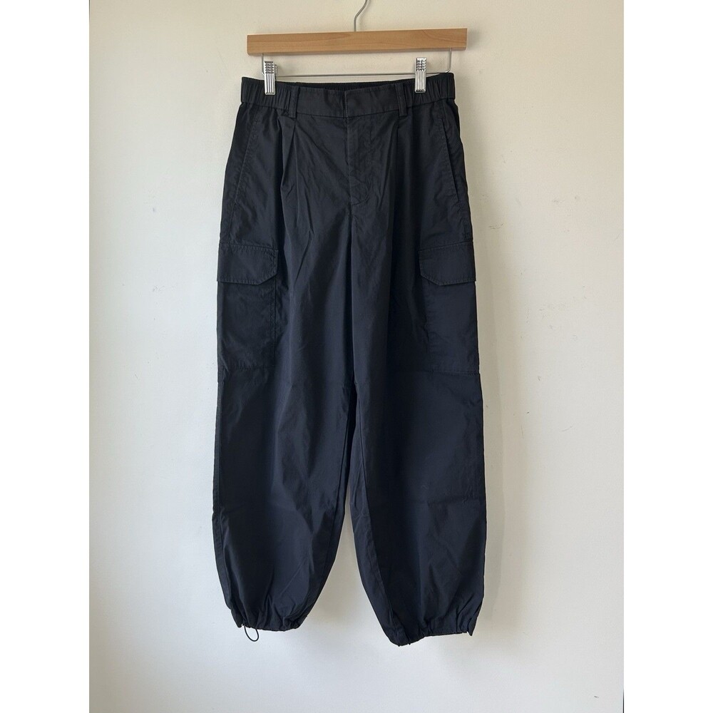 Uniqlo Womens Easy Cargo Pants Size Small 26-27 Black Elastic Waistband Cotton